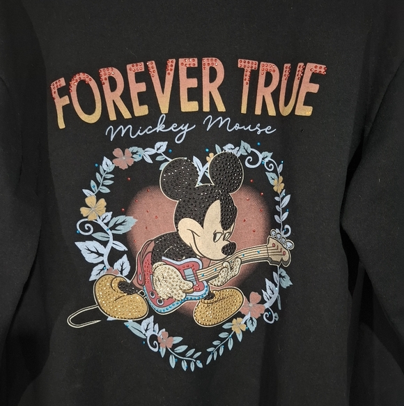 Disney Graphic Mickey Mouse Forever True Floral Rock Black Women's Sweatshirt M - Picture 2 of 9
